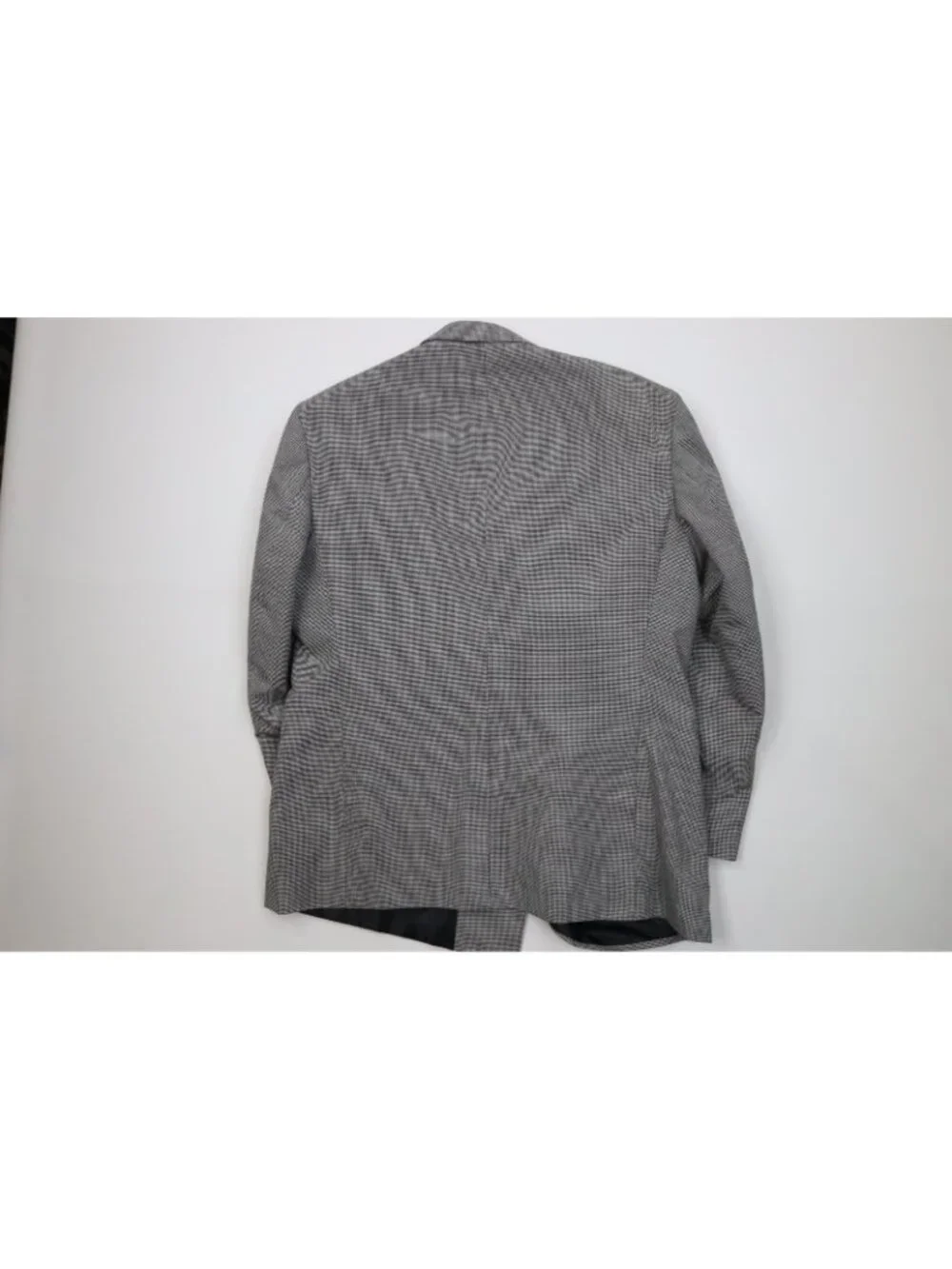Vtg 90s Mens 46R 2 Piece Wool Blend Houndstooth Double Breasted Suit 40x30 Gray